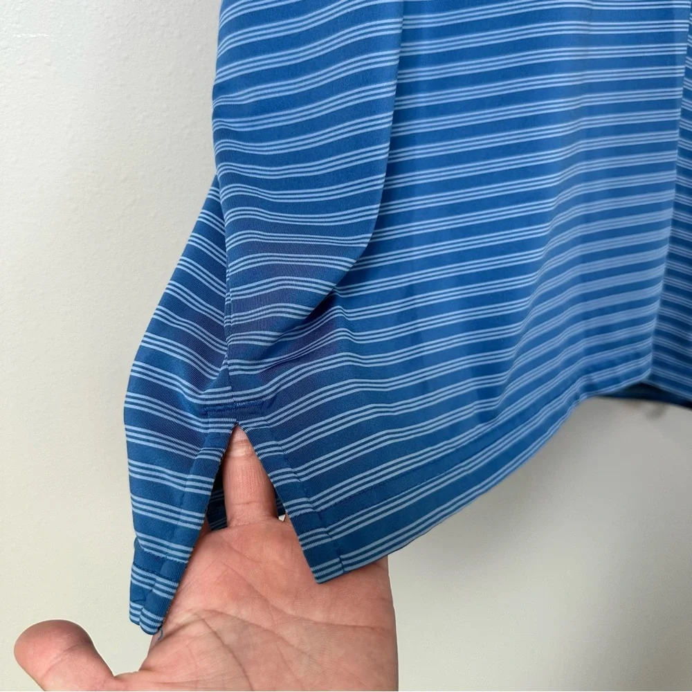 Adidas Men's Golf Blue Striped Polo Shirt Breathable Button Collared Lightweight